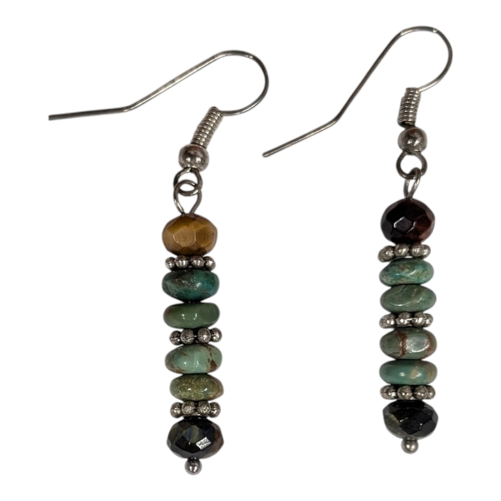 Turquoise-Green Beaded Dangle Earrings